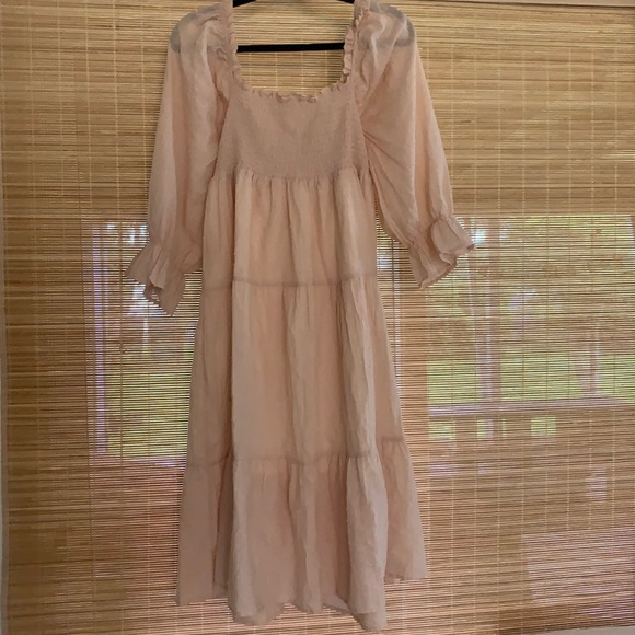 4/$25 Puff Sleeves Bow Casual Off-Shoulder Boho Midi Dress - Picture 1 of 3